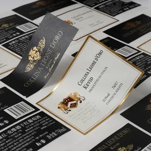 Oneprint impresión profesional etiqueta roja whisky estampado en caliente pegatinas de oro etiquetas troqueladas vinilo holográfico logotipo pegatinas