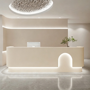 CR168 Minimalist Artistic Reception Counter Smooth Matte MDF Service Desk with Built-in LED Modern Cashier Checkout Counter - Product Image 1