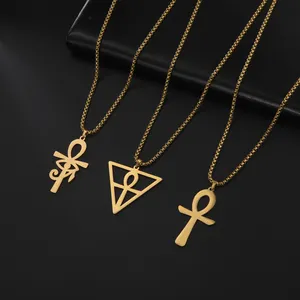 Vente en gros d'usine le signe de la vie croix pendentif collier égyptien hiéroglyphe Anka amulette en acier inoxydable hommes bijoux