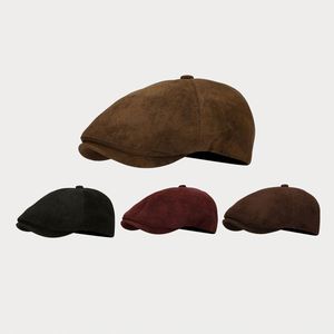 หมวกทรงนักข่าวสไตล์วินเทจอังกฤษ สำหรับฤดูใบไม้ร่วงและฤดูหนาว หมวกเพนท์เตอร์ลำลองสำหรับผู้ชายและผู้หญิง หมวกเบเร่ต์สีพื้นผ้าหนังกลับ - Product Image 6