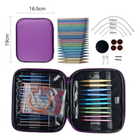 Ensemble d'aiguilles à tricoter circulaires interchangeables, 13 paires, détachables, avec sac de rangement doux violet pour tricoter des pulls, des écharpes, du tissage DIY