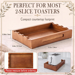 Plateau de rangement pour <span class=keywords><strong>grille</strong></span>-<span class=keywords><strong>pain</strong></span> 2 tranches, avec poignées, design festonné en bois de pin de qualité supérieure, finition noyer chaud, écologique, pour cuisine - Product Image 2