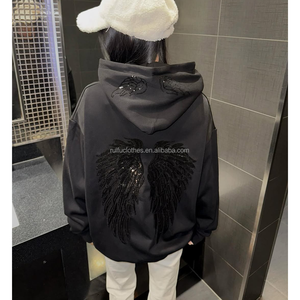 เสื้อฮู้ดดี้พิมพ์ลายปักนูน 3 มิติ ประดับคริสตัลหรูหรา แบบ OEM ODM สั่งทำได้  สำหรับผู้ชาย สไตล์สตรีทแวร์ ผ้าฝ้ายทรงโอเวอร์ไซส์ - Product Image 3