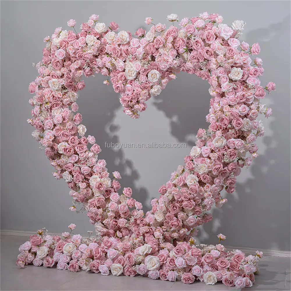 E128- Hochzeitsbögen künstliche Blumen Reihen-Rosenbögen rosa Herzregal runder Bogen Kulisse Hochzeitsantrag Vereinbarung
