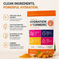 Mélange de poudre pour boisson électrolytique hydratante 4 saveurs, 16 sachets pour le bien-être, curcuma, curcumine, vitamines C et D, zinc, améliore l'immunité