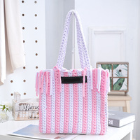 Sac à main en laine épaisse tissée au crochet, design personnalisé, fait main, rayures colorées, sac à bandoulière tendance, fermeture ouverte en polyester