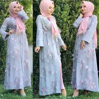 Großhandel Mode Dubai Abaya Arabisch Ballkleid Blumen druck Muslimisches Gebet Hijab Langes Kleid Ethnische Frauen Islam Kleid Abaya