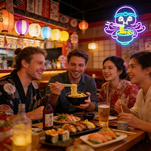 Enseigne néon LED Pieuvre mangeant des nouilles, alimentée par USB, à intensité variable, décoration murale et suspendue - Product Image 4