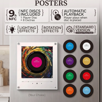 Pemutar Musik Magnet Kulkas NFC Berputar dengan Lampu dan 9pcs Disk NFC, Putar Otomatis, Dekorasi Magnet Kulkas Bentuk Piringan Hitam, Hadiah
