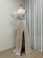 Robes de soirée de luxe vert sauge MY30059-2, haute couture, lourdement ornées de sequins et de perles, avec fente haute, pour fêtes formelles, bals de promo et mariages à Dubaï