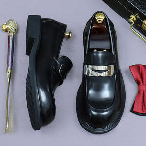 Men's Business Formal Oxfords Lace-up Genuine Leather Shoes 2025 New Square Toe Thick <b>Sole</b> Height-Increasing Evergreen Anti-Odor - Product Image 1