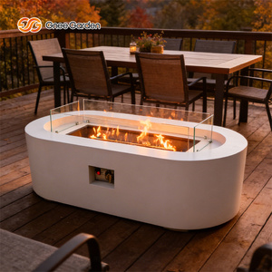 Muebles de Patio para Exteriores, Mesa de Chimenea Moderna de Gas Natural y Concreto, Ecológica, con Protector de Viento de Vidrio para Jardín - Product Image 2
