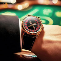 Vente en gros de montre à quartz de casino Ronda 762 Mouvement de roulette rotative Thème de roue Cristal de saphir Bracelet en cuir en acier inoxydable 316L