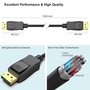 SYONG <span class=keywords><strong>DisplayPort</strong></span> a <span class=keywords><strong>DisplayPort</strong></span> <span class=keywords><strong>Cable</strong></span> de 1,8 metros DP a DP macho a macho <span class=keywords><strong>Cable</strong></span> compatible con 4K60Hz 2K165Hz para Lenovo Dell <span class=keywords><strong>HP</strong></span> ASUS - Product Image 6