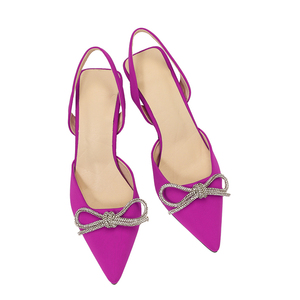 2025 New Pointed Rhinestone Bow High-<b>Heeled</b> Women's Shoes Anti-Slippery Summer/Spring Outdoor Net Sexy Plus Size Inspired - Product Image 1