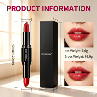 Rouge à lèvres double embout personnalisé avec logo, fini mat hydratant, scintillant, naturel, enrichi en vitamine E, végétalien, sans cruauté, marque privée, cosmétique pour les lèvres