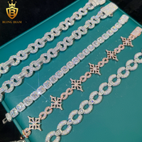 Bracelet HipHop VVS1 Moissanite Iced Out en Argent Sterling 925, Chaîne à Maillons, Bracelets Chaîne Moissanite, Testeur de Diamant Inclus avec Certificat GRA