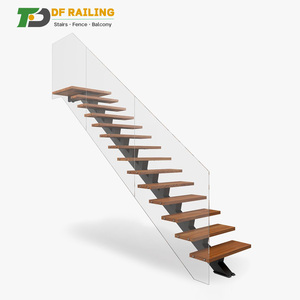 Escalera Flotante Prefabricada DF, Moderna, <span class=keywords><strong>de</strong></span> Acero al Carbono, con Viga Única y Peldaños <span class=keywords><strong>de</strong></span> <span class=keywords><strong>Madera</strong></span> <span class=keywords><strong>de</strong></span> Haya/Roble, <span class=keywords><strong>Diseño</strong></span> <span class=keywords><strong>de</strong></span> Escalera Interior <span class=keywords><strong>para</strong></span> Casas - Product Image 1