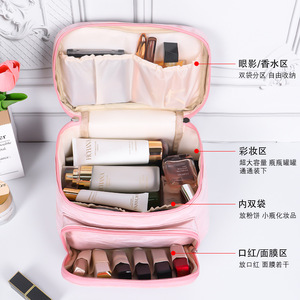 Large Capacity <b>Makeup</b> Bag Waterproof Portable Cosmetic Storage Travel Toiletry <b>Case</b> With Soft Handle Stripe Pattern - Product Image 3