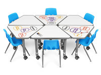 Bureau à hauteur réglable avec pieds en acier, table et chaise pour élèves du primaire et du collège, table trapézoïdale pour les élèves de la maternelle au lycée