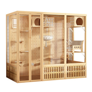 Villa pour chat grande taille, en bois, pour intérieur, avec panneaux en verre, enclos multifonctionnel pour animaux de compagnie, pour usage domestique - Product Image 4