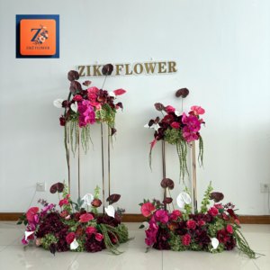 Arrangement floral artificiel de luxe bordeaux au toucher réel pour la décoration de lieux événementiels et la décoration florale d'événements - Product Image 3