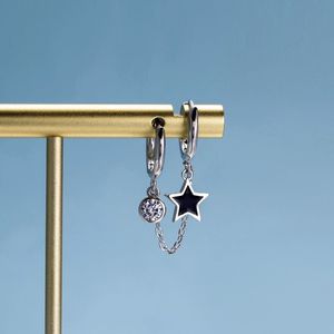 Star Huggie Earrings With Chain And Zircon Studs For Women Everyday Wear - Product Image 3