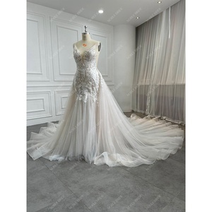 Produttore <span class=keywords><strong>donne</strong></span> senza maniche abito a sirena Sexy personalizzato ufficiale Applique Tulle treno staccabile <span class=keywords><strong>abiti</strong></span> <span class=keywords><strong>da</strong></span> <span class=keywords><strong>sposa</strong></span> in pizzo Curvy - Product Image 2