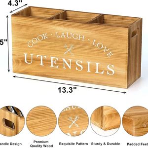 Wooden cutlery storage box, multi-purpose draining chopstick holder, condiment storage, <b>desktop</b> wooden tissue box, <b>shelf</b> - Product Image 5