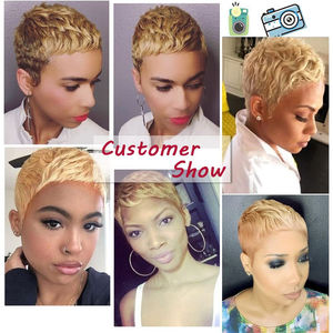 Perruque <span class=keywords><strong>courte</strong></span> bouclée pour <span class=keywords><strong>femme</strong></span>, cheveux blonds miel, <span class=keywords><strong>coupe</strong></span> pixie, sans dentelle - Product Image 5