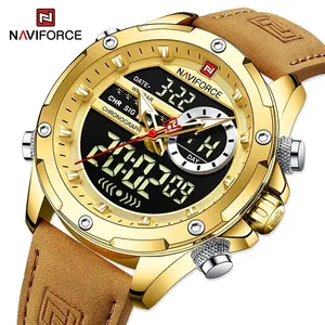 NAVIFORCE Luxury Original Watches For Men Leather Waterproof Digital Clock Casual Sport Chronograph Alarm Quartz WristWatch
