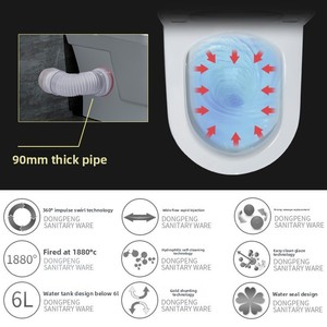 Inodoro de Cerámica Moderno y Minimalista para Colgar en la Pared, con Drenaje Izquierdo-Derecho y <span class=keywords><strong>Descarga</strong></span> Horizontal; Inodoro de Una Pieza con Sifón - Product Image 2