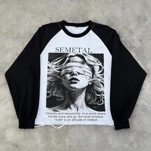 Luxury Distressed Hole Oversized <b>Shirt</b> Design Streetwear Raglan Printed Graphic <b>T</b>-<b>shirts</b> Heavy Weight Cotton <b>Long</b> Sleeve <b>T</b> <b>Shirt</b> - Product Image 1