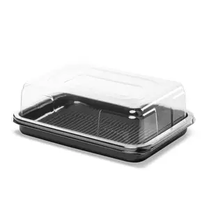 Bandeja rectangular grande para sándwich de alimentos, apilable, desechable y reutilizable, cubierta de tapa transparente, bandejas de plástico duraderas, 10 Uds.