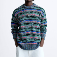Jacquard-Pullover Strickwaren Modischer Strickpullover Schwarz Herrenpullover Maßanfertigung OEM & ODM Gestreifter Rundhals-Winterpullover