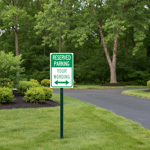 Panneau de stationnement réservé personnalisé en aluminium avec flèche verte/blanche, panneau extérieur durable pour parking <span class=keywords><strong>privé</strong></span>, hôtel et bureau - Product Image 6