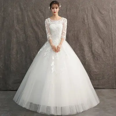 Flower Wedding Dress 2022 New Style Bride Plus Size Flower Wedding Dresses Dreamy Full-sleeve Bridal Lace Up Dresses Ball Gowns