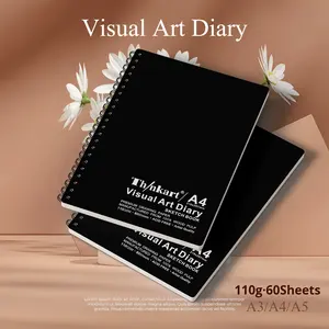 Cuaderno de Dibujo Espiral A3 A4 A5, Portafolio de Papel Negro, Registro Diario de Dibujo, Regalo de Arte para Estudiantes y Maestros, 60 Hojas, Lápiz, Venta al por Mayor - Product Image 1