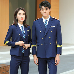 Airline Uniforms Unisex Long Sleeve Pilot Flight Attendant Suit Polyester Winter 2023 Formal Wear - Product Image 1
