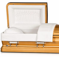 Ataúd de Acero Sólido Estilo Americano con Acabado Dorado para Adultos, con Asas Decorativas e Interior de Terciopelo