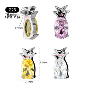 Clous d'oreille en titane G23 en forme d'ananas, 7,2 mm, sertis de zircon, pour piercing du cartilage - Product Image 1