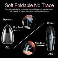 Pointes d'ongles en gel souple 360 pièces, 15 tailles, transparentes, couvrantes, pré-polies, finition mate à l'intérieur, sans courbe, pour extension d'ongles – Vente directe usine