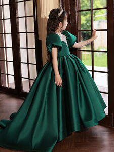 Boutique Green Satin Boden länge Kleinkind Kinder Party Trail ing Prom Kleid Prinzessin Hochzeit Performance Wear 3 bis 12 Jahre - Product Image 5