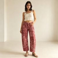 Jean baggy taille mi-haute pour femme, motif floral patchwork, style Y2K, coupe boyfriend, longueur cheville, 98% coton