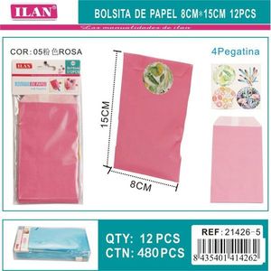 Sacchetti di carta Ilan 8x15 cm 12 pezzi rosa con adesivi per lavori manuali - Product Image 3