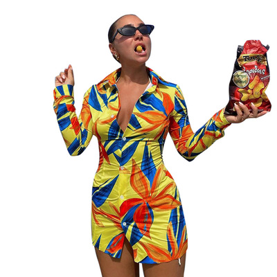 New Autumn 2021 new printed shirt Turn-down collar loose button casual Shirt Full Sleeve Office Lady Dresses