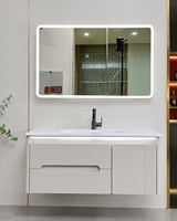 Meuble-lavabo de salle de bain d'hôtel moderne haut de gamme avec miroir LED, unité flottante de luxe, mobilier étanche, design personnalisé