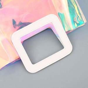 Sac fourre-tout en PVC irisé élégant avec logo personnalisé, sac de courses transparent holographique effet gelée laser - Product Image 4