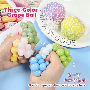 2026 New Wholesale Custom Gel Anti Stress Relief Anxiety 12 Pack Squeeze Toy Vent Fruit Grape <b>Glitter</b> Mesh Stress Ball with Net - Product Image 1