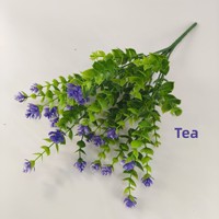 Fleurs artificielles de simulation Petite Marguerite pour décoration extérieure de patio et de cour, Eucalyptus à 7 branches en tissu de soie